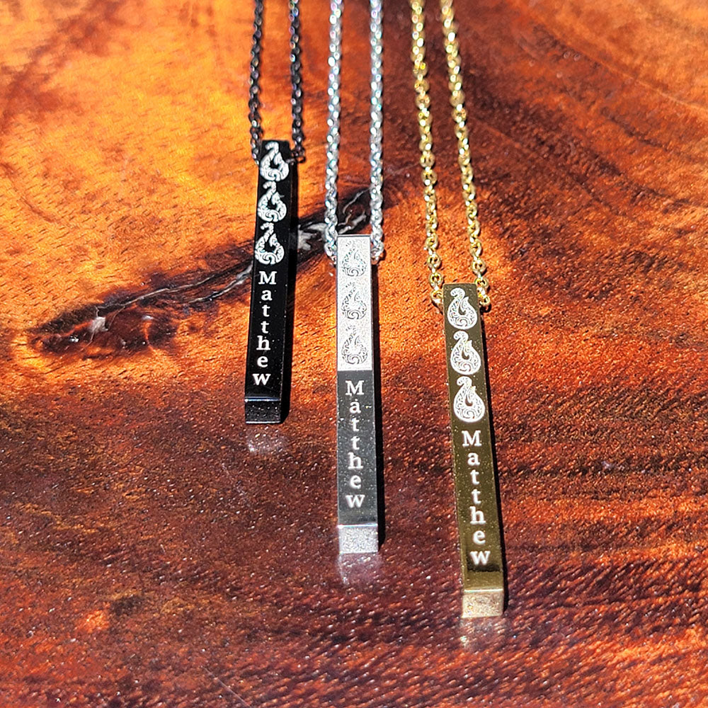 Makau Tribal Engraved Vertical Bar Pendant