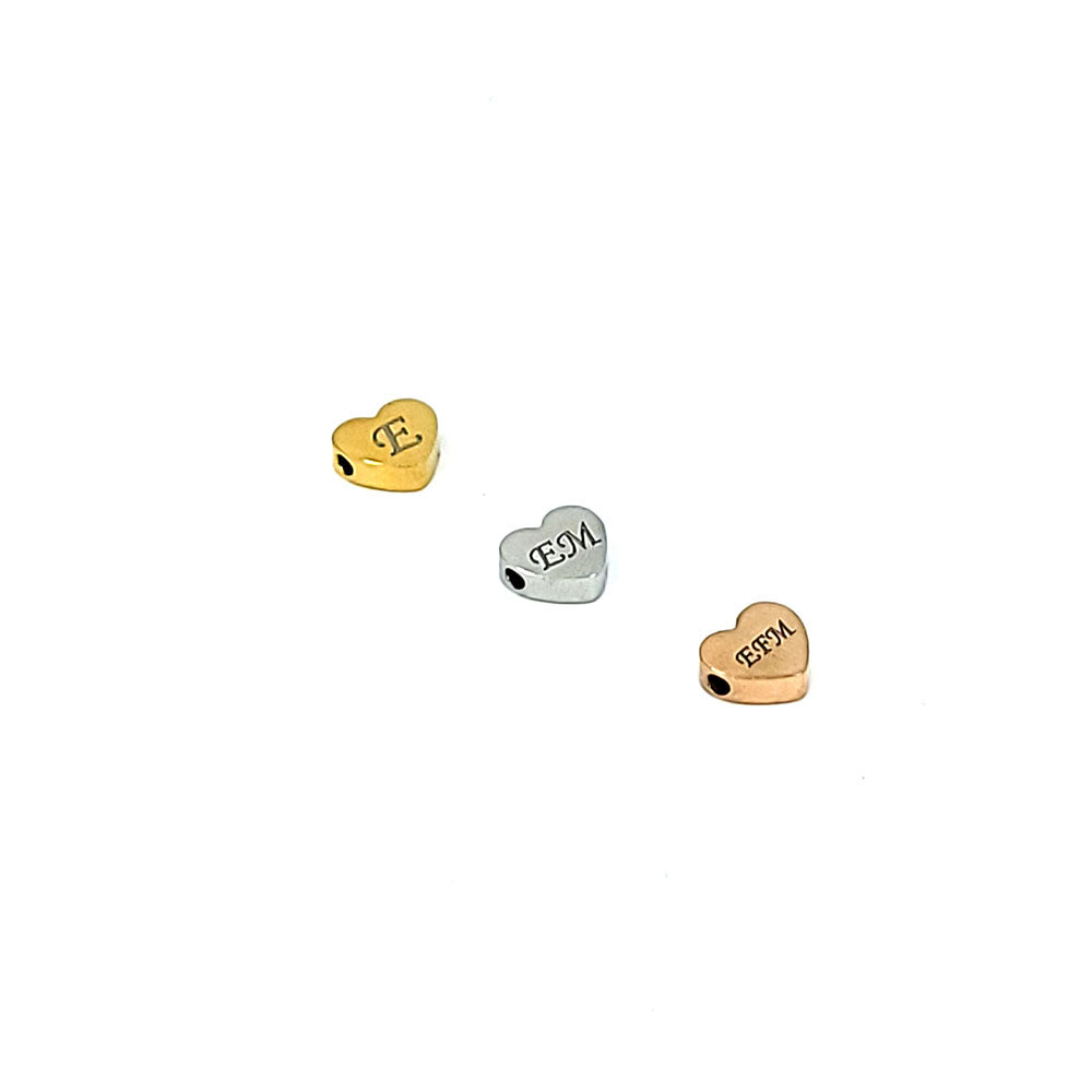 Mini engraved heart charm in stainless steel customizable up to 10 characters