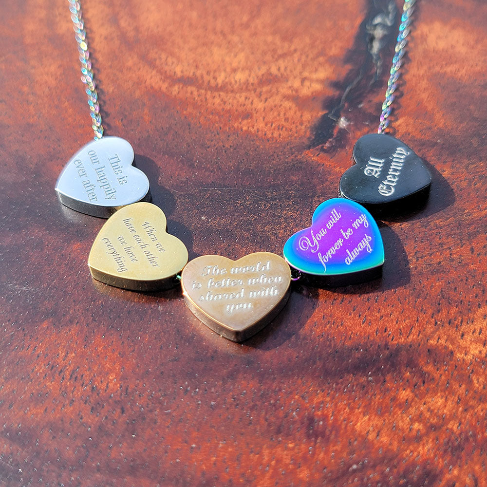 Custom engraved heart pendant in stainless steel with up to 42 characters