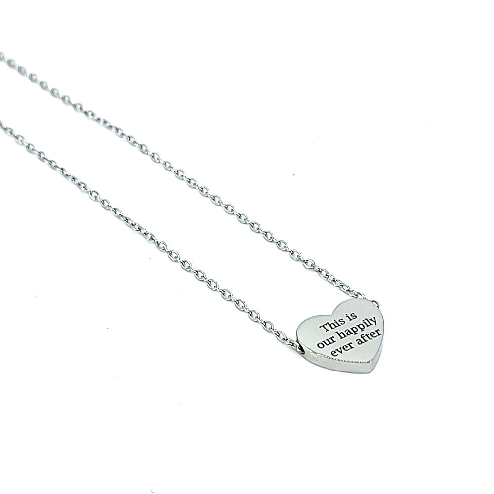 Heart pendant ring in stainless steel engraved with This is Our Happily Ever After