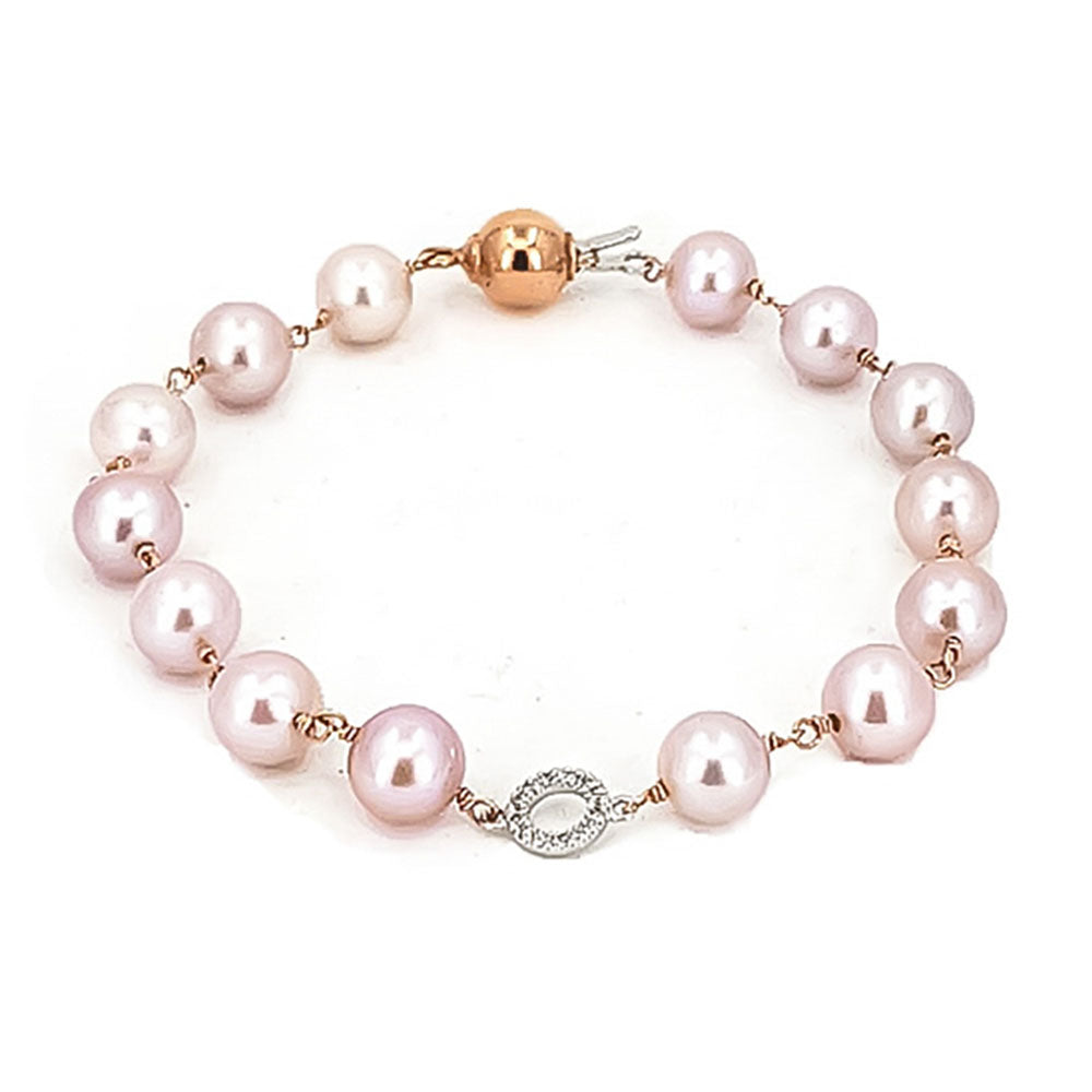 Freshwater Pink Pearl Pave Diamond Bracelet