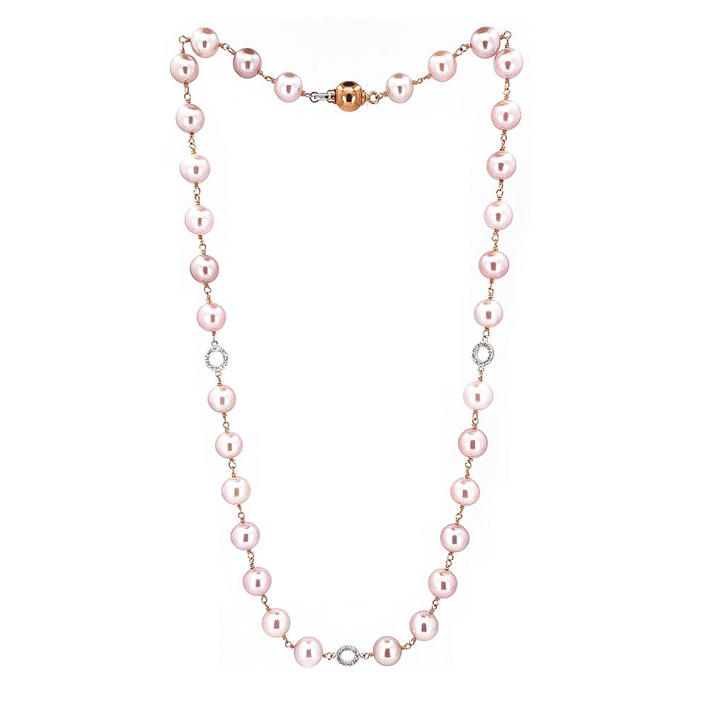 Freshwater Pink Pearl Pave Diamond Necklace