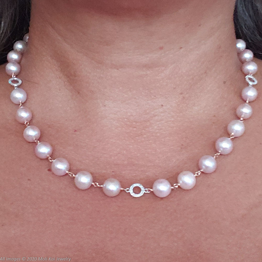 Freshwater Pink Pearl Pave Diamond Necklace