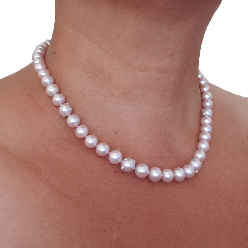 Pink pearl and diamond necklace Clearance