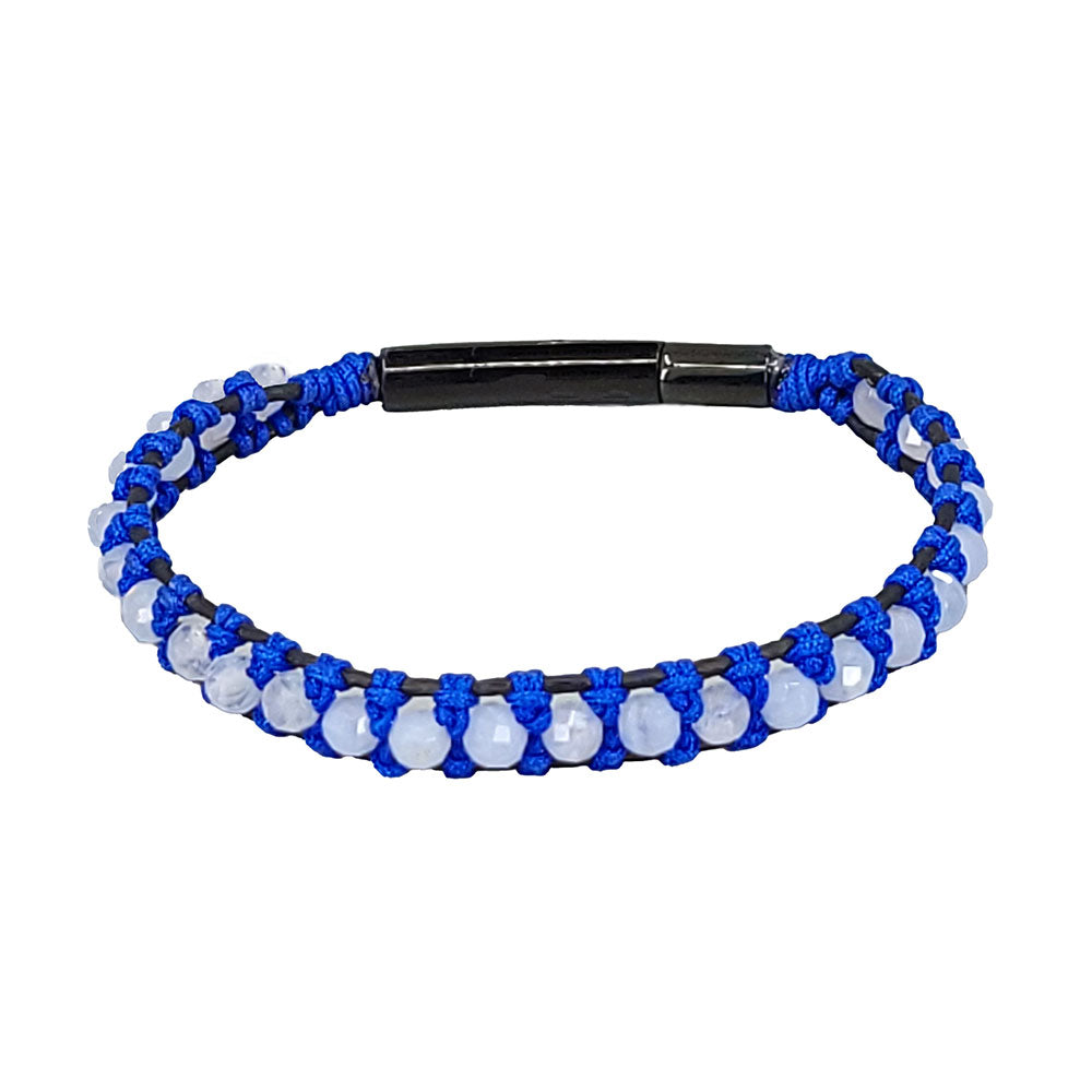 Blue Lace Agate Leather Bracelet