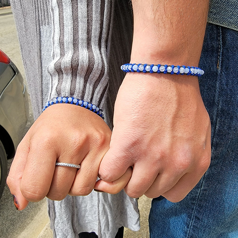 Blue Lace Agate Leather Bracelet