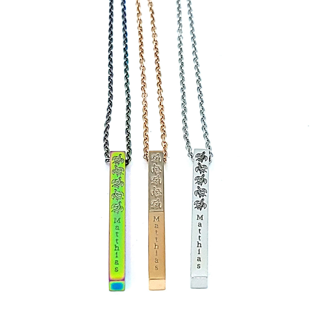 Honu Tribal Engraved Vertical Bar Pendant