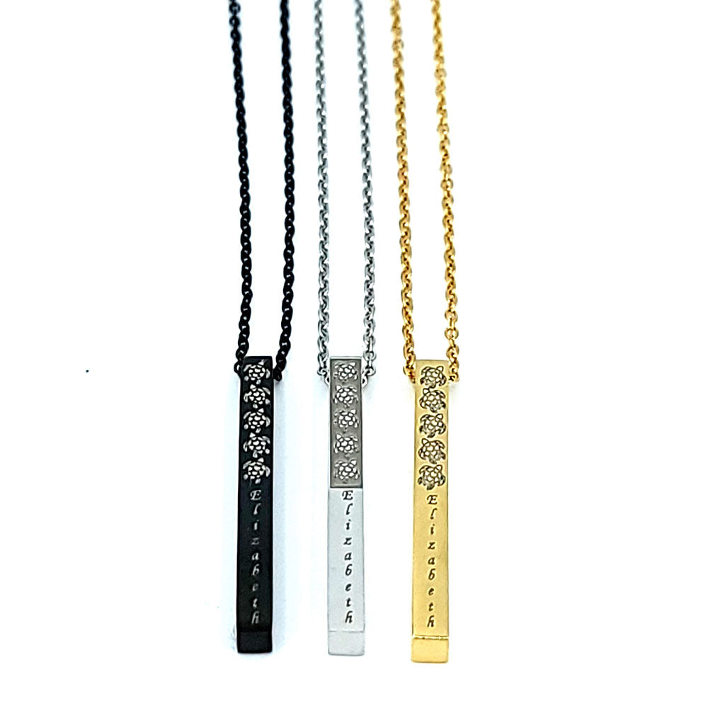 Honu Engraved Vertical Bar Pendant