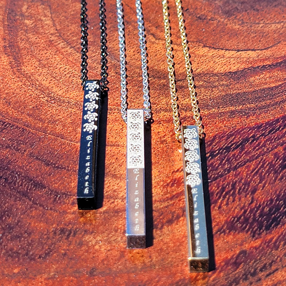 Honu Engraved Vertical Bar Pendant