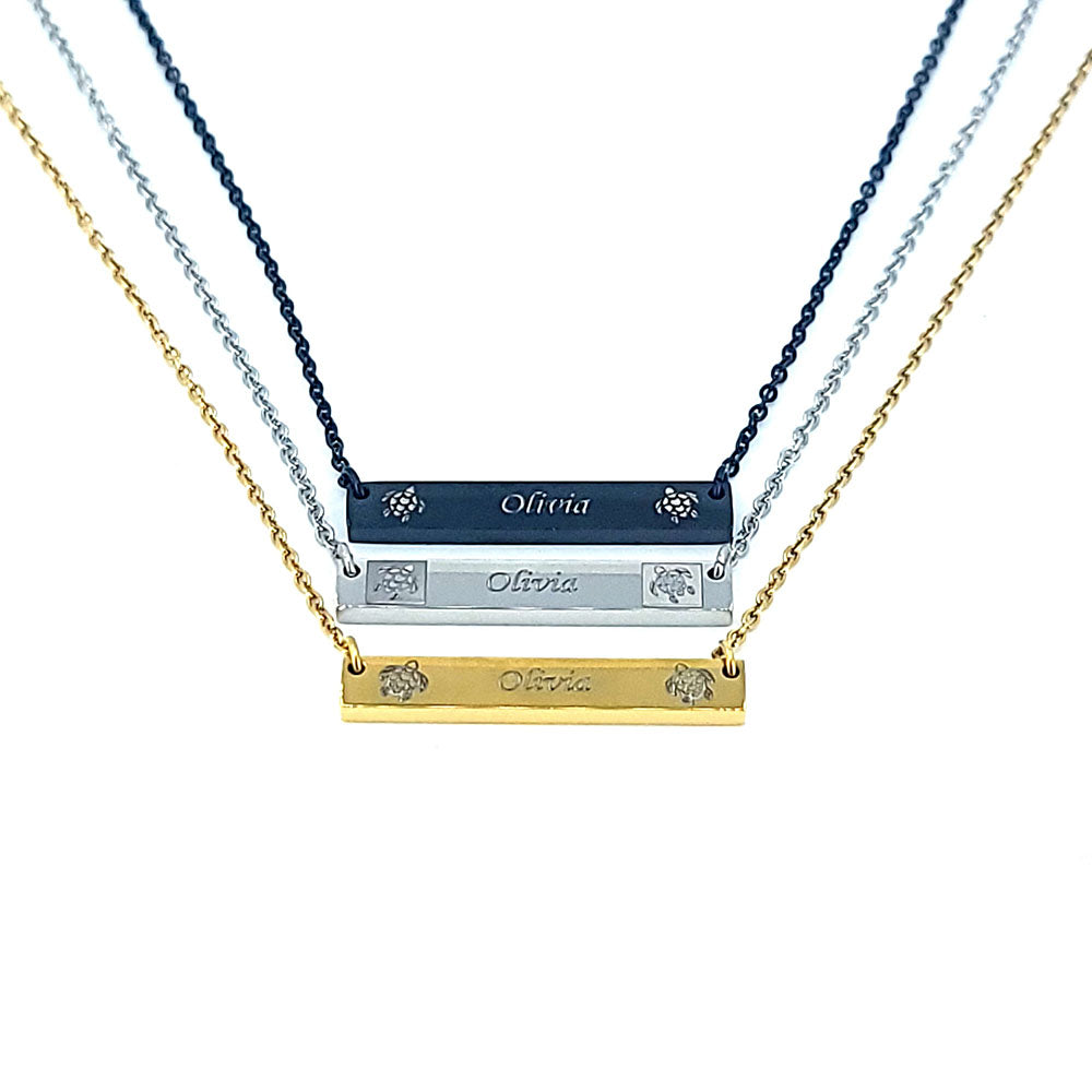 Honu Engraved Horizontal Bar Pendant