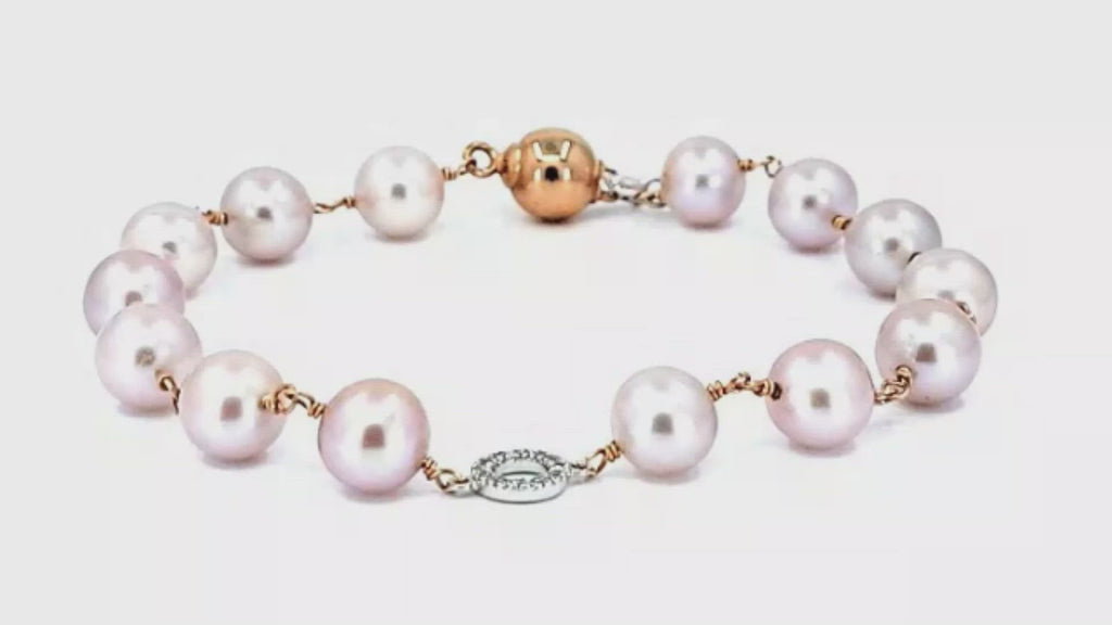 Freshwater Pink Pearl Pave Diamond Bracelet