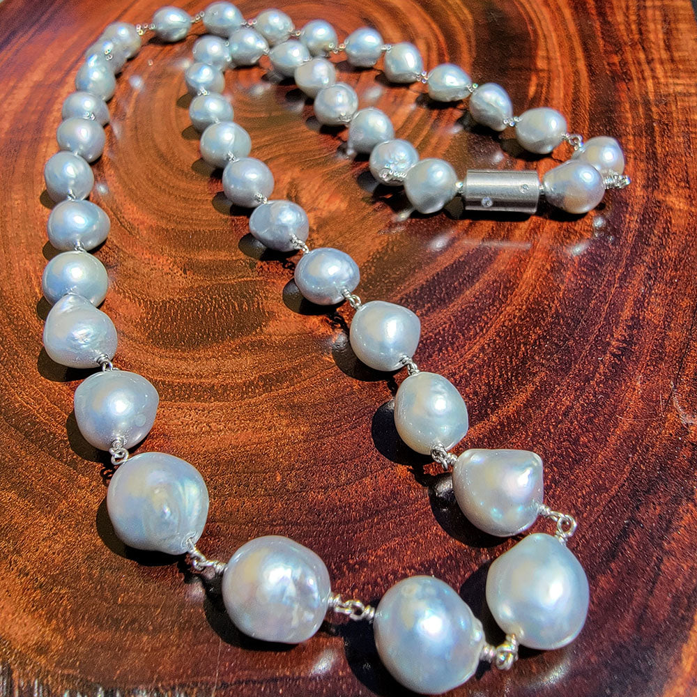 Natural Blue Color Akoya Baroque Pearl Necklace