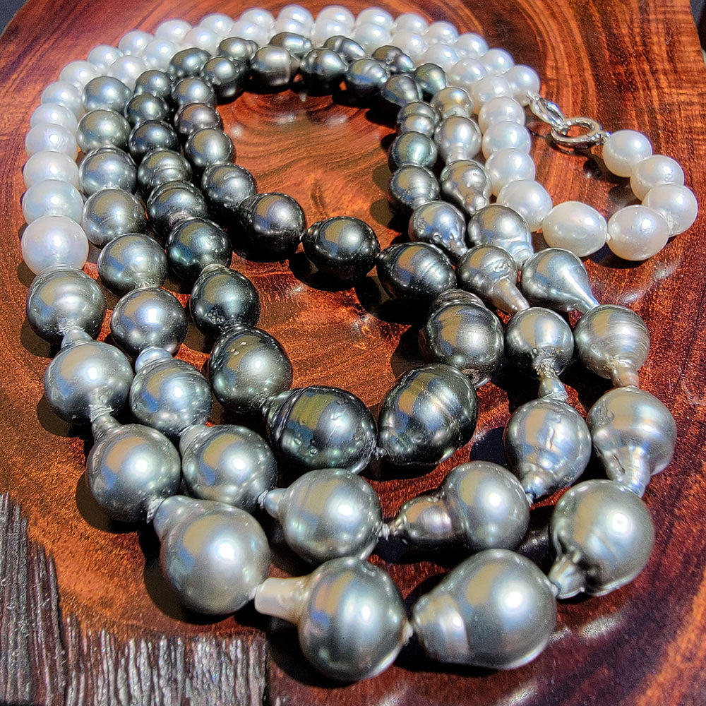 Multicolor Near Round & Teardrop Tahitian Pearl Necklace – LeMana Perles