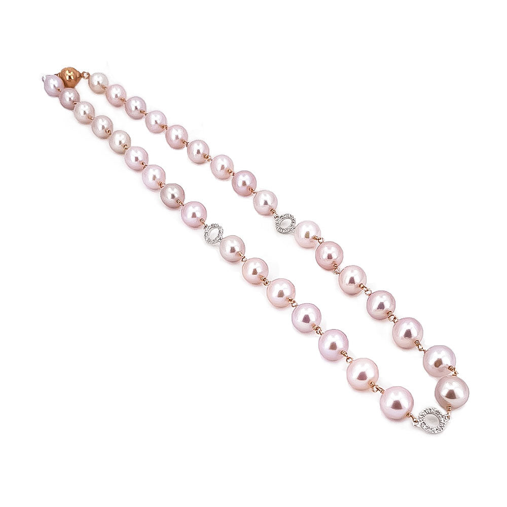 Freshwater Pink Pearl Pave Diamond Necklace